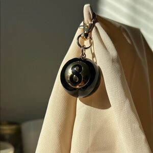 Kate spade Black and Gold 8 Ball Keychain “ more fries” spade keychain